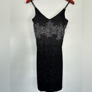Elegant Black Embellished Slip On Dress